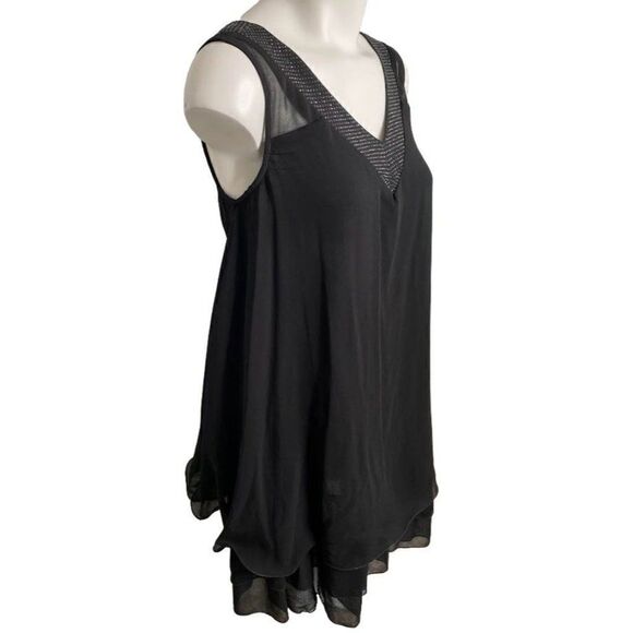 Forever 21 Black Chiffon Sleeveless V Neck‎ Rhinestone Swing Dress Sz Small - Picture 5 of 11
